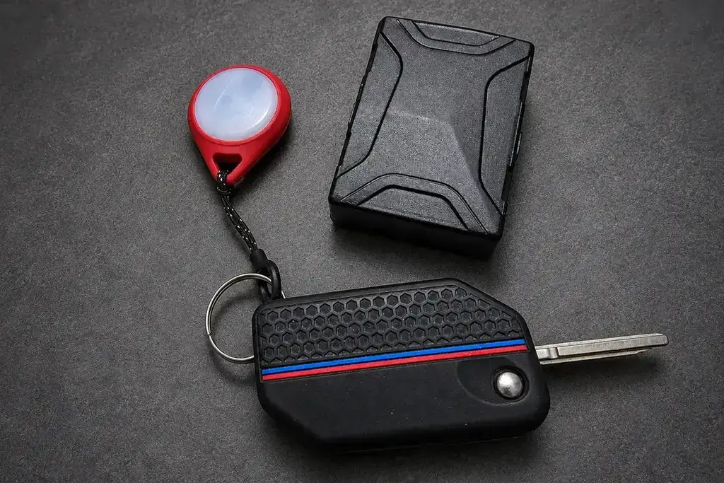 Antifurto GPS moto senza abbonamento Trackting SMART V3 con tag rosso e chiave della moto
